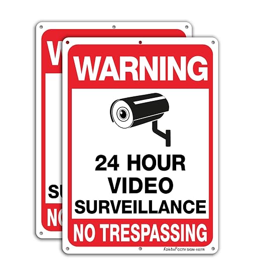 Video Surveillance Sign, No Trespassing Sign, Metal Reflective Warning Sign, 10 x7 Inches 0.40 Aluminum, (2 Pack) Fade Resistant, UV Protected, Waterproof, Indoor or Outdoor Use for Home Business CCTV