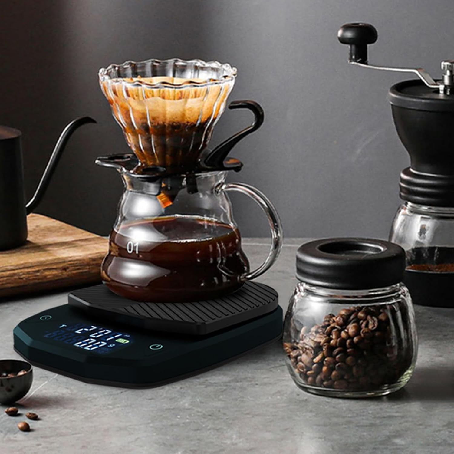 MINGZHE Smart Hand Coffee Electronic Scale with LCD Display Kitchen Scale with Timer Rechargeable Portable Small Coffee Scale, Black High Accuracy Kitchen Scale for Drip Coffee and Tea