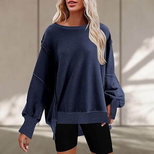 Miniatura 2 de Womens Oversized Casual Slit Y2K Pullover Top Crewneck Long Sleeve Corded Sweatshirts Fall Outfits 2023 Winter Clothes
