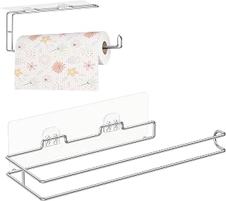 Paper Towel Holder,Paper Towel Holder Under Cabinet,Self-Adhesive Paper Towel Holder Wall Mount,SUS304 Stainless Steel Paper Towel Holder,Suitable for Pantry,Kitchen,Bathroom(1 Pack)