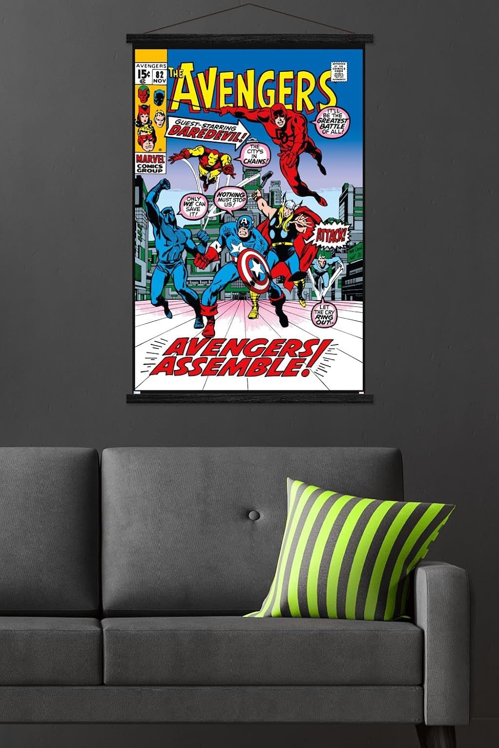 Marvel Comics - Avengers #82 Wall Poster with Magnetic Frame, 34L" x 22.4W", Print and Black Hanger Bundle