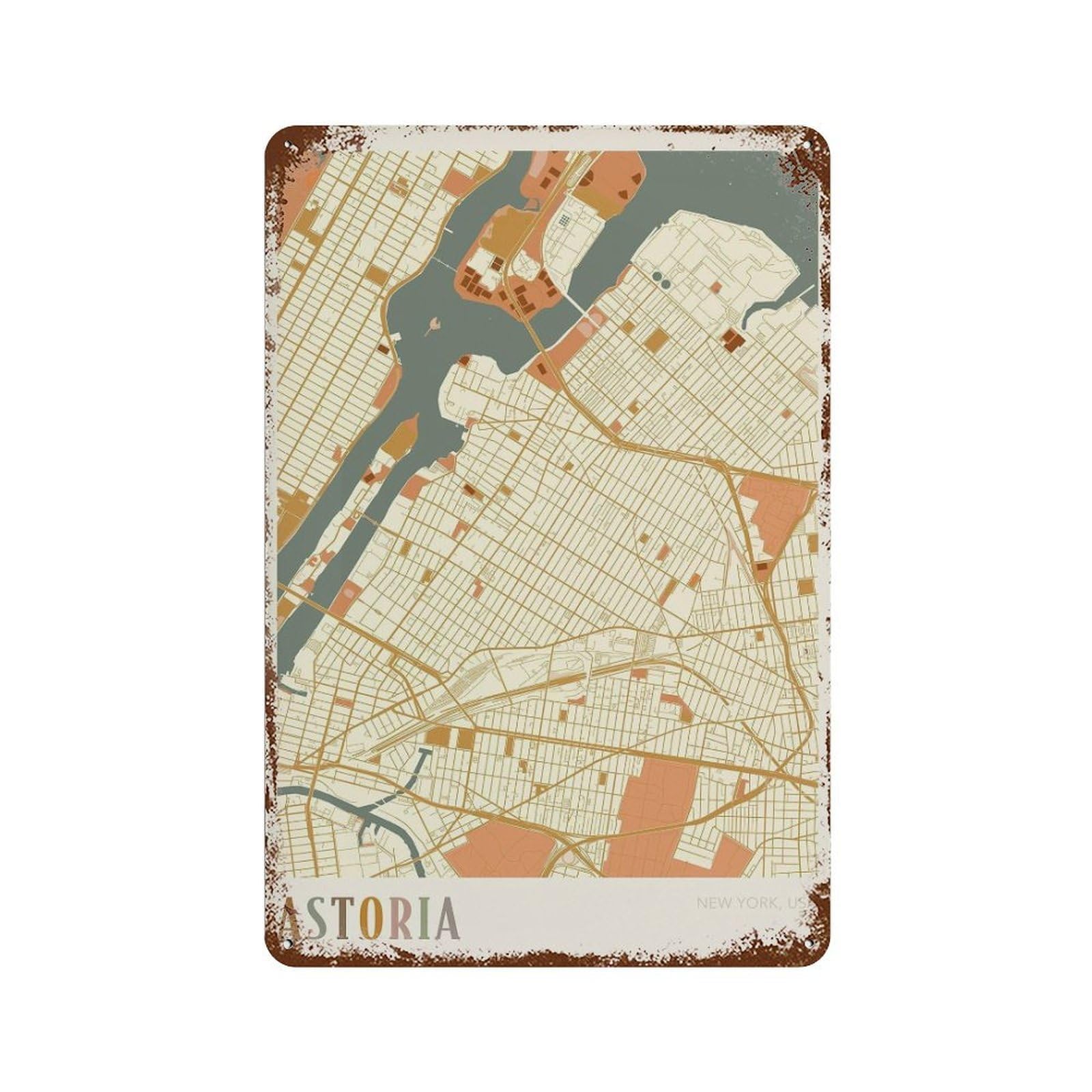 xiaoxiaoshen Astoria Map New York Travel Gift Boho (2) Wall Decor Art Metal Tin Poster Modern Home Decor Art Home Bar Shop Decorations Vintage Sign 30x20cm