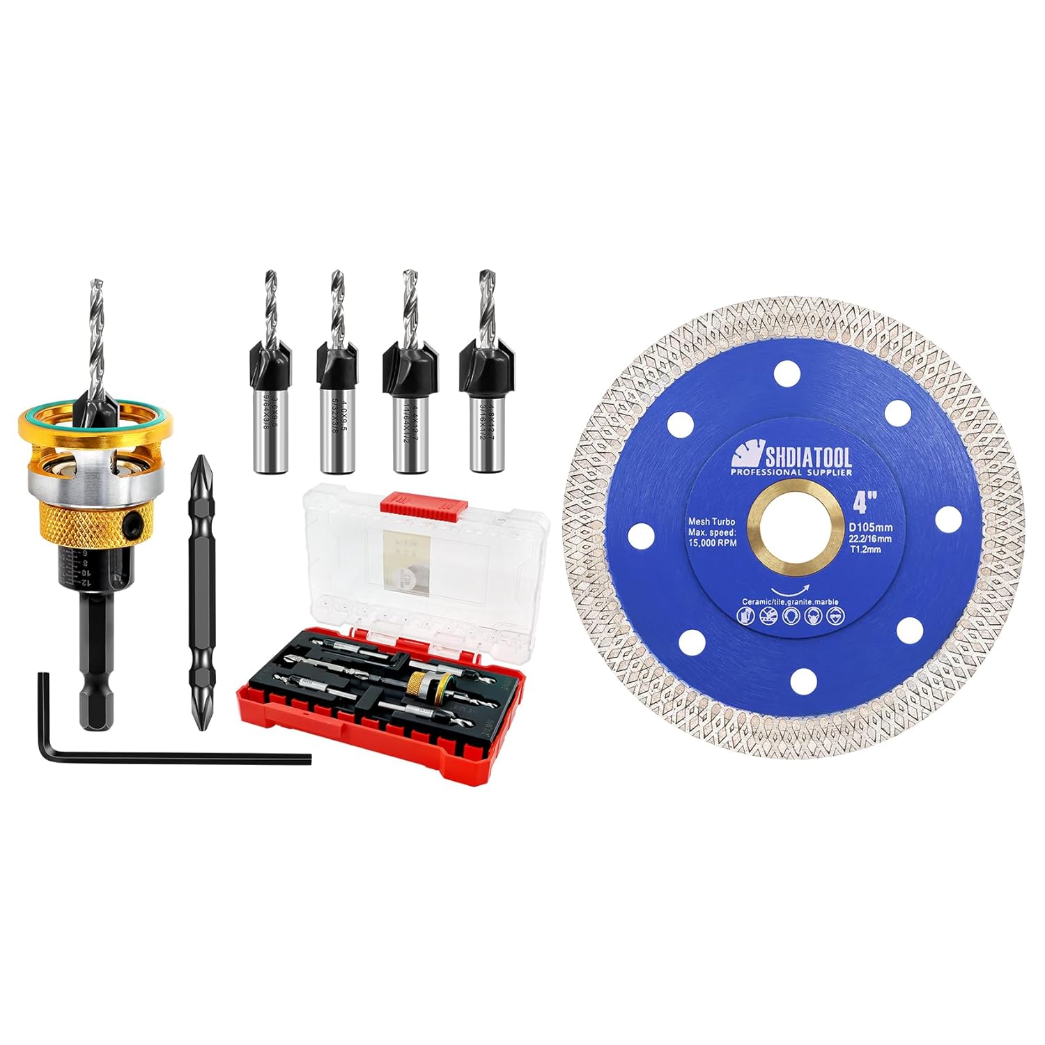 Countersink Drill Bit Set - HSS M2 Counter Sink Adjustable Depth Drill Bit for US Wood Screw, 1/8" 9/64" 5/32" 11/64" 3/16" 82° Counter-Bore