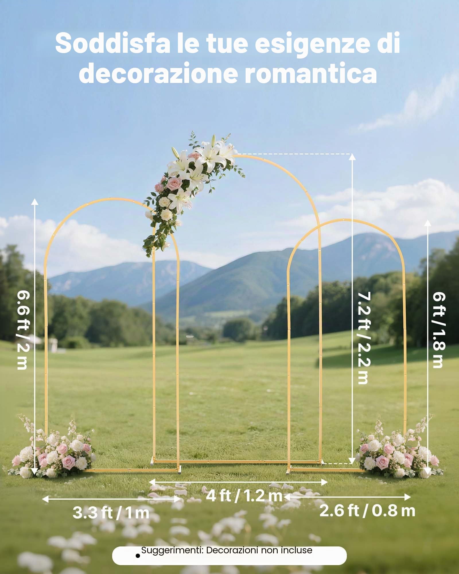 VEVOR Supporto per Fondale ad Arco 2,2/2 / 1,8 m, Set da 3, Struttura Stabile, Facile da Montare, Set di Fondali ad Arco per Feste per Matrimoni, Feste di Compleanno, Decorazioni per Cerimonie