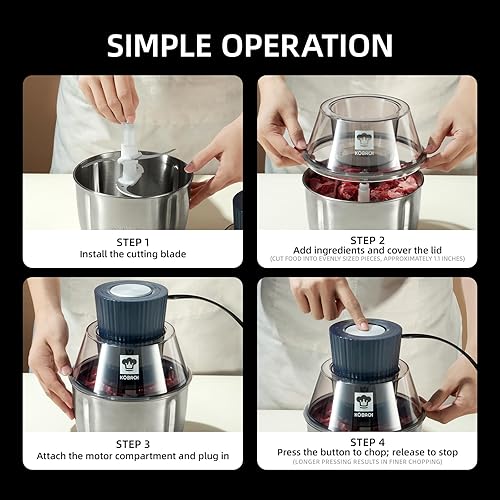 Vista 7 de Procesador de Alimentos Eléctrico y Molinillo de Carne – Picadora de Alimentos de 1.9 Qt con Motor de Cobre Puro, Cuchillas de Doble Capa