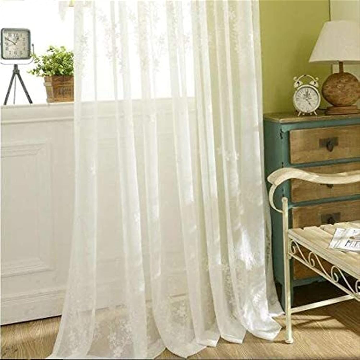 PILYON Floral Embroidered Semi Blackout Curtains, Solid Color White Window Drapes for Living Room Bedroom Simple European Style 1 Pc (Color : White, Size : W200*H260cm)