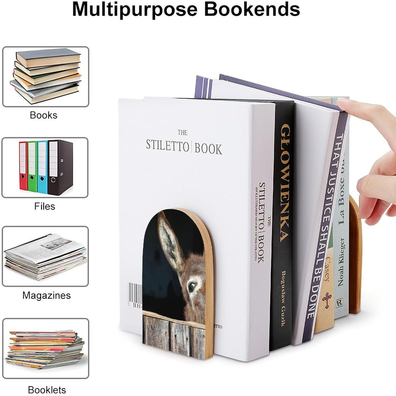 Funny Donkey Bookends Set of 2, Heavy Duty Sturdy Non-Slip Book Stoppers for Shelves, Compact L-Shaped Book Supports for Home Office Library, Ideal Desk Organizers Tools image 3