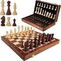 Jogo de Xadrez Profissional Grande 40x40cm - Tabuleiro Dobrável em Madeira Maciça com Peças Vernizadas - Presente para Adultos e Crianças +6 Anos