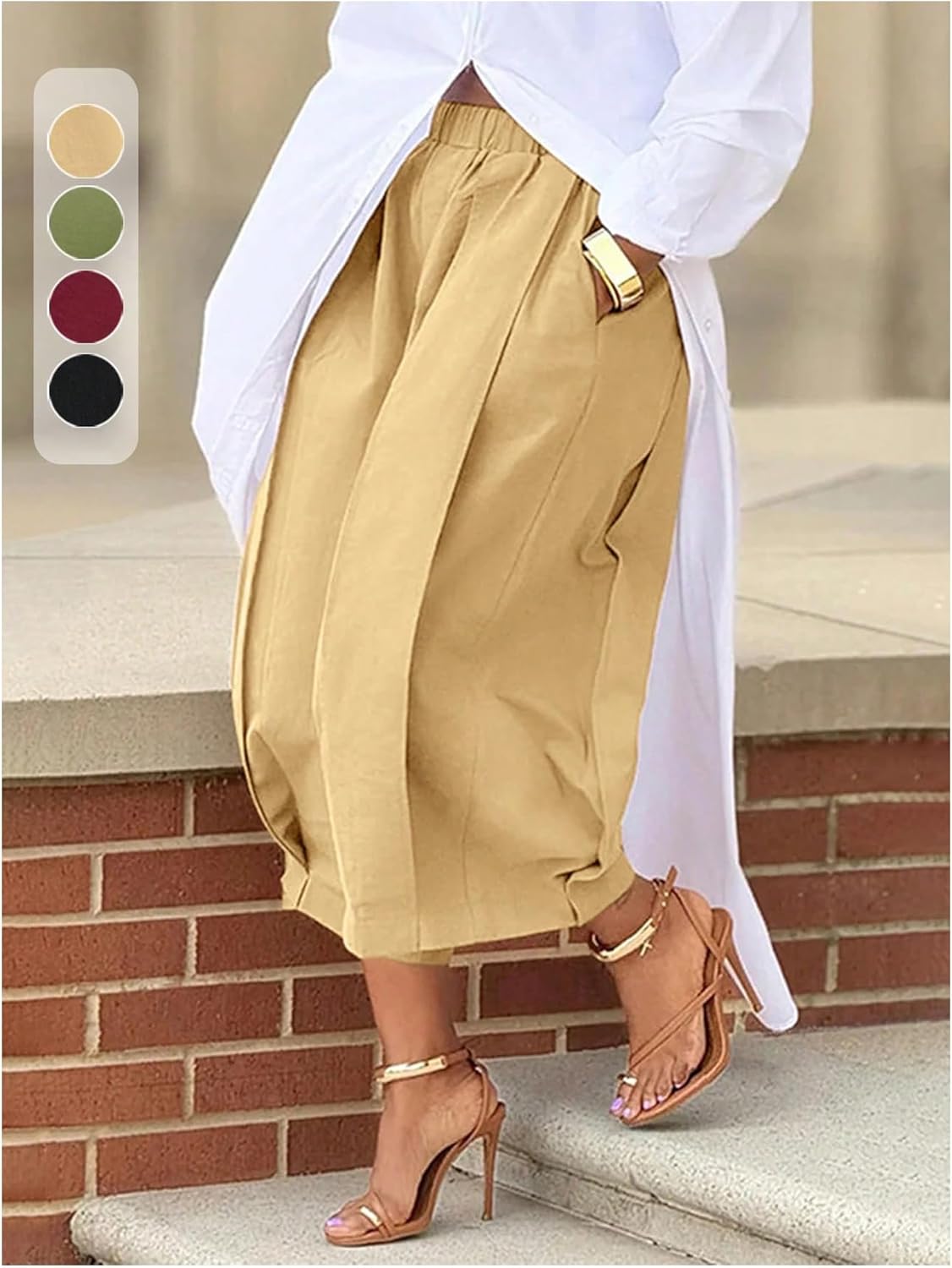 Verdusa Women's Wide Leg Pants Streetwear Baggy Capris with Pockets Gaucho Pants Culottes - Image 3