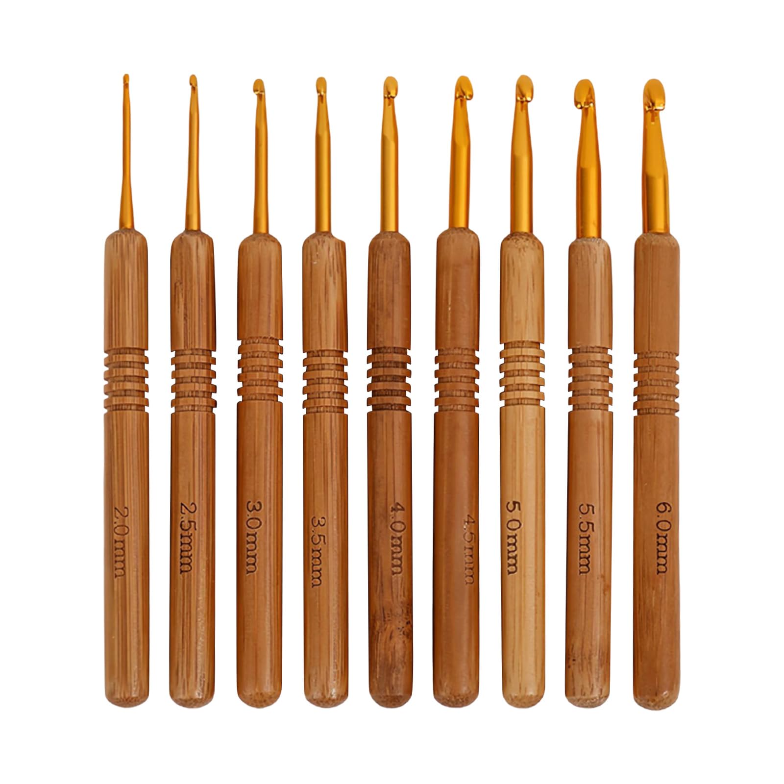 BOHUIMYI 9 Pcs Crochet Hook Set with Wooden Handles, 2.0mm-6.0mm