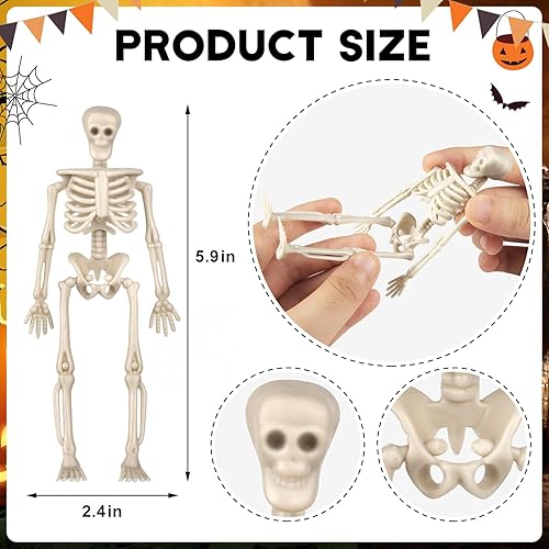 Miniatura 5 de 12 mini figuras de esqueleto, pequeños esqueletos pequeños para manualidades, suministros de decoración de fiesta de Halloween