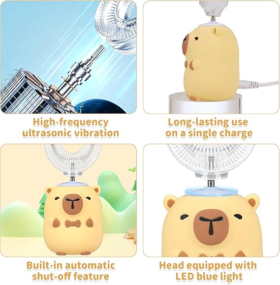 Kids Electric Toothbrush U Shaped, 360° Ultrasonic Toothbrush, Automatic Toothbrush with 4 Brushs Head & 3 Cleaning Modes, Ipx7 Waterproof, for Boys and Girls Age 2-14 (Capybara)