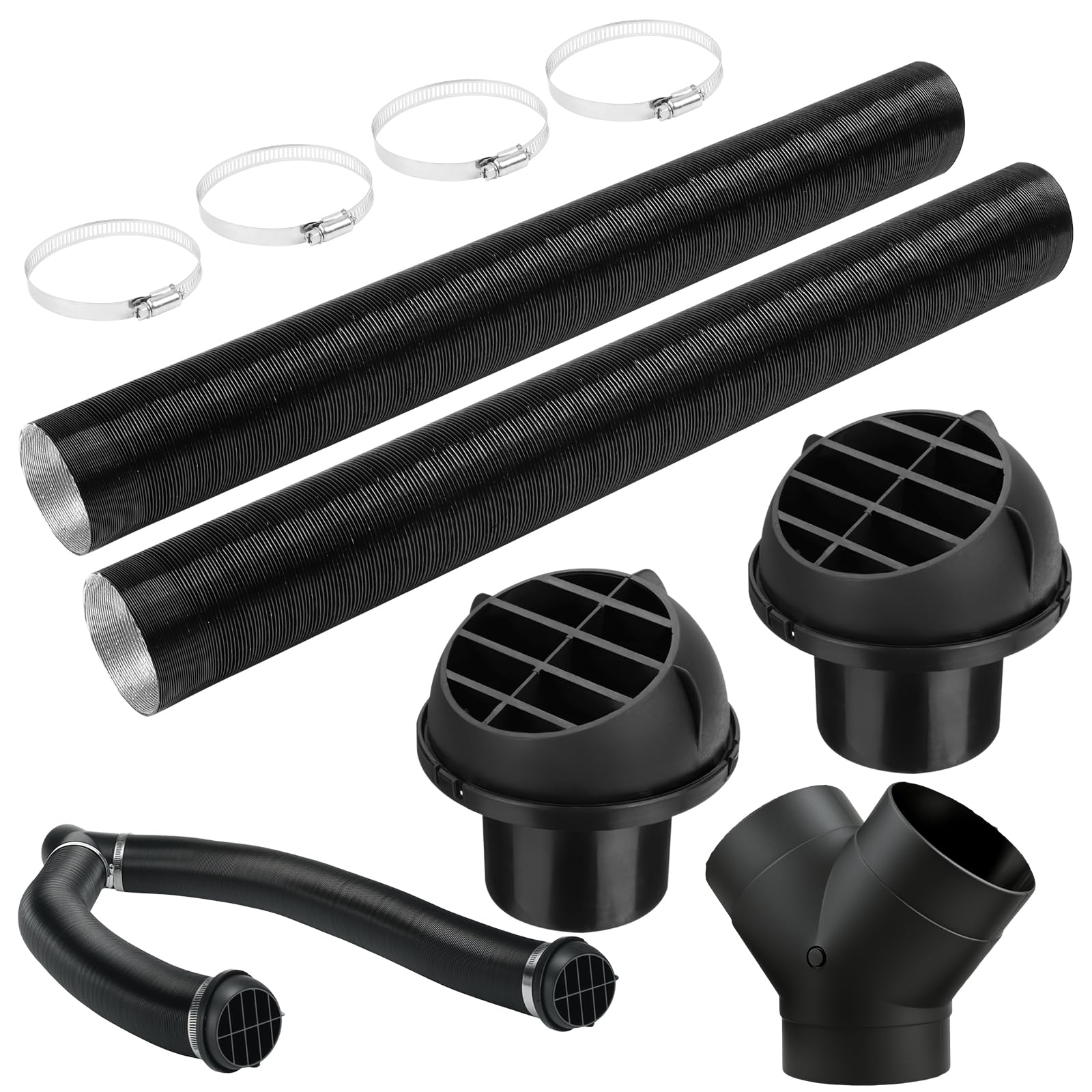 Set di Accessori per Riscaldamento Diesel, Condotto Riscaldatore per Auto, 75mm Condotto Tubo di Riscaldamento Y Tubo, con Tubo Derivazione a Y, Morsetti Tubi Flessibili Connettore Uscita dell'Aria