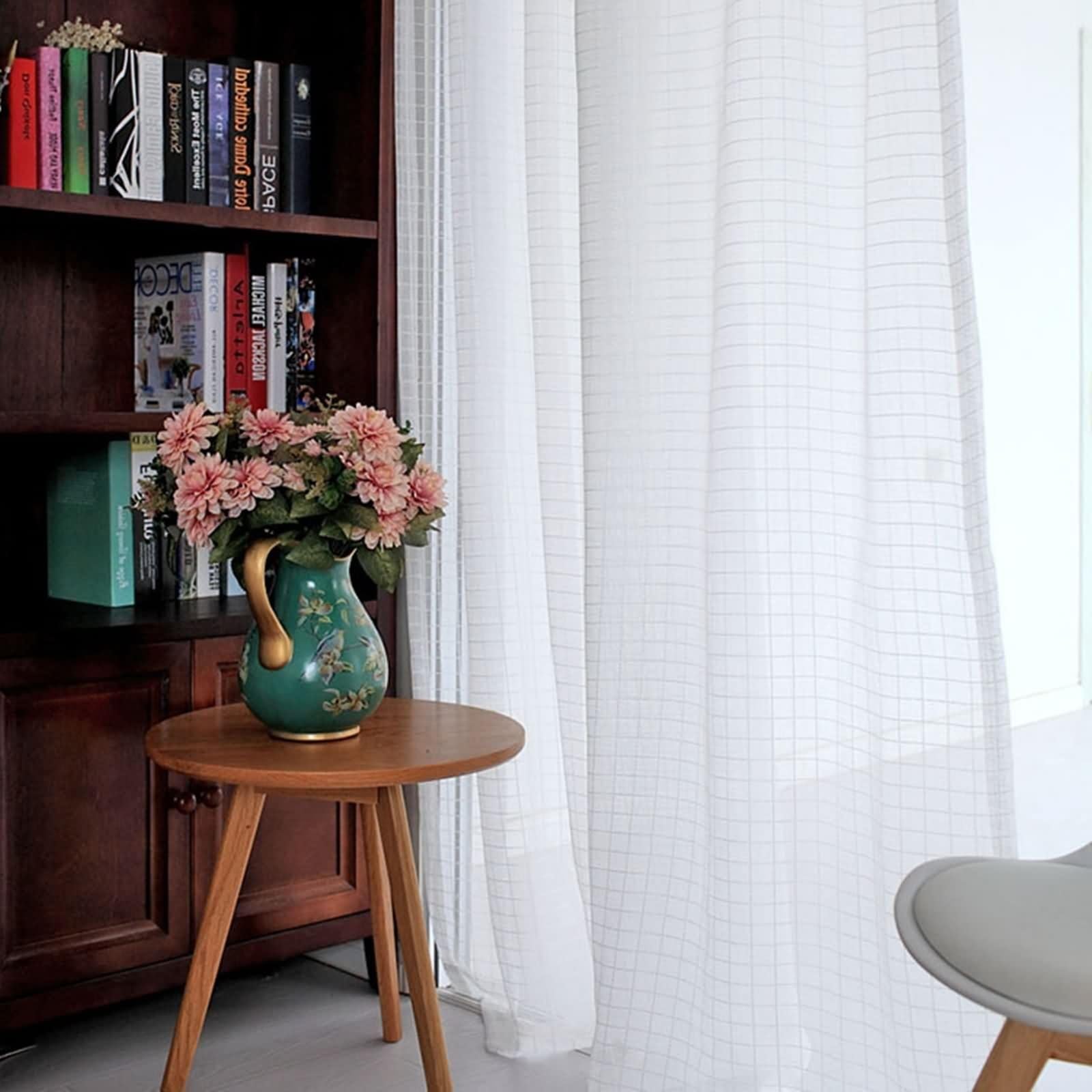 Beydodo Rideaux Fenetres Voilage, Rideaux avec Oeillets Lot de 2 107x147cm, Rideau en Polyester Uni Blanc à Motifs Carrés