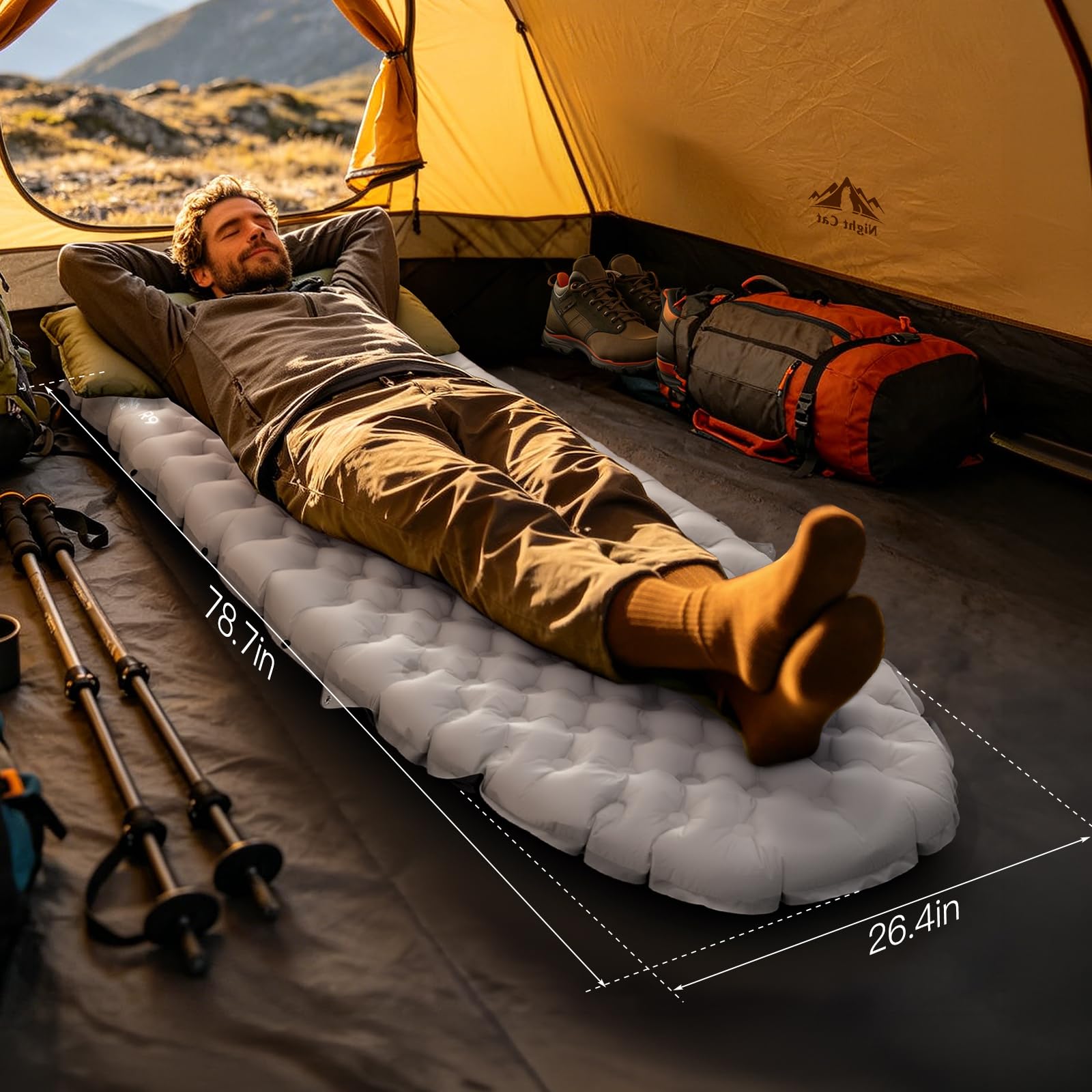 Night Cat Matelas Gonflable Léger: Matelas Gonflable Portable 9.0 R-Value 4 Saisons Durable Confort Optimisé pour Camping Randonnée Aventures en Plein Air