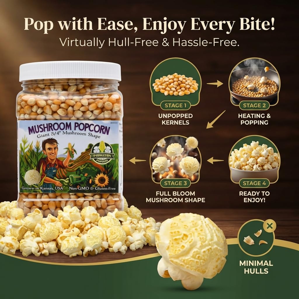 Princeton Popcorn Signature Easy Pop™ Mushroom Popcorn Kernels – New 2026 Ultra-Premium Variety, Pops Large & Round, Easy-Popping with Fewer Hulls, Non-GMO, No Glyphosate, Farmer-Direct, Made in USA (32 oz)