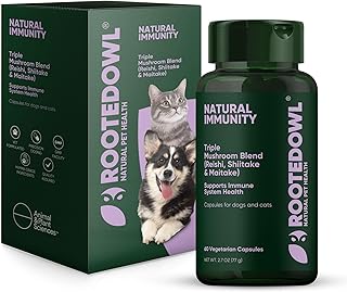 Rooted Owl Natural Immunity - Cat and Dog Immune Support - Triple Mushroom Supplement for Dogs & Cats with Reishi, Shiitake and Maitake Mushrooms - 60/ct Vegan Capsules