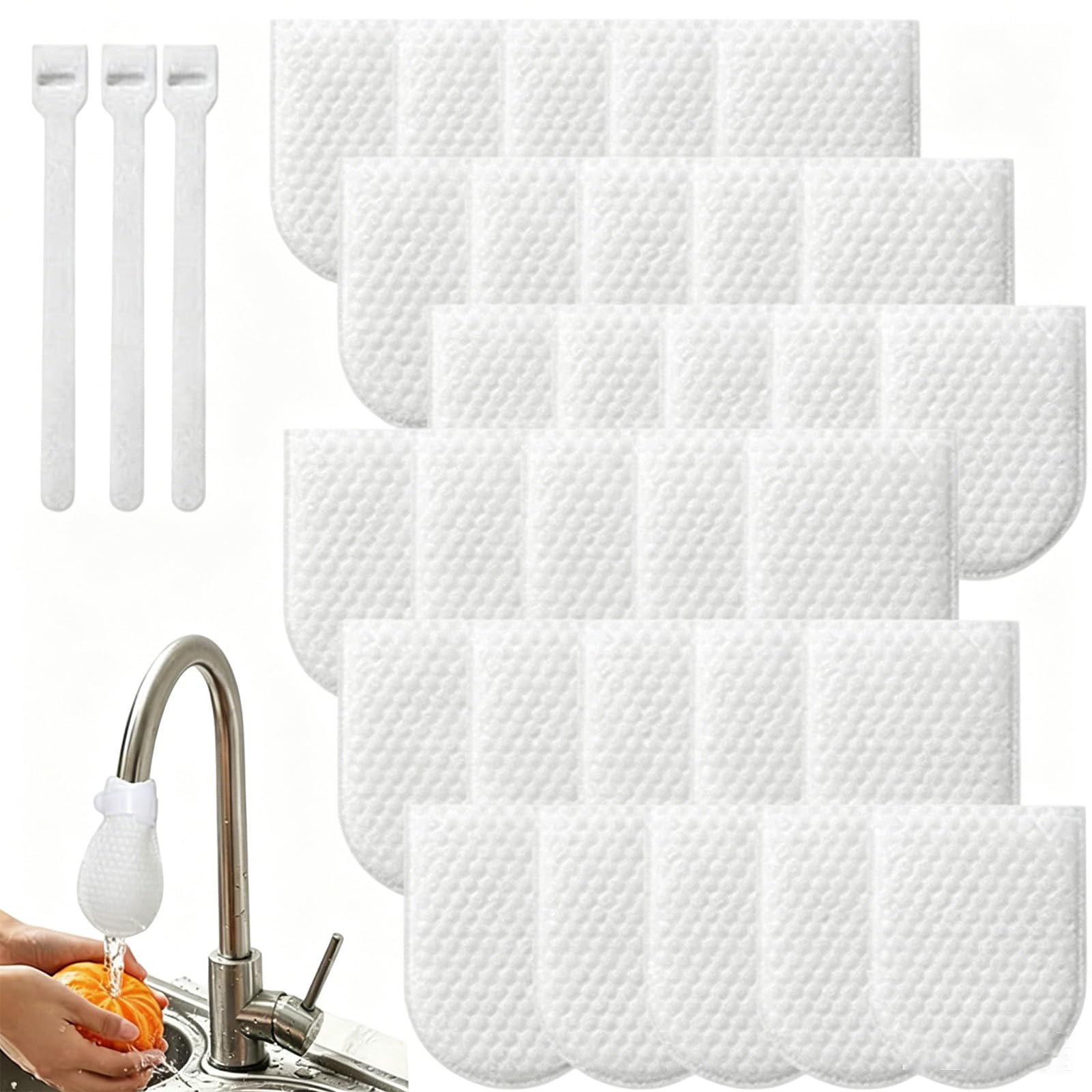 Universal Faucet Filter Cotton Bag for Kitchen Sink, Thick Non-Woven Anti-Splash Bag Traps Rust & Sediment, Visible Filter Kitchen Bathroom Household Water Purification (30PC)