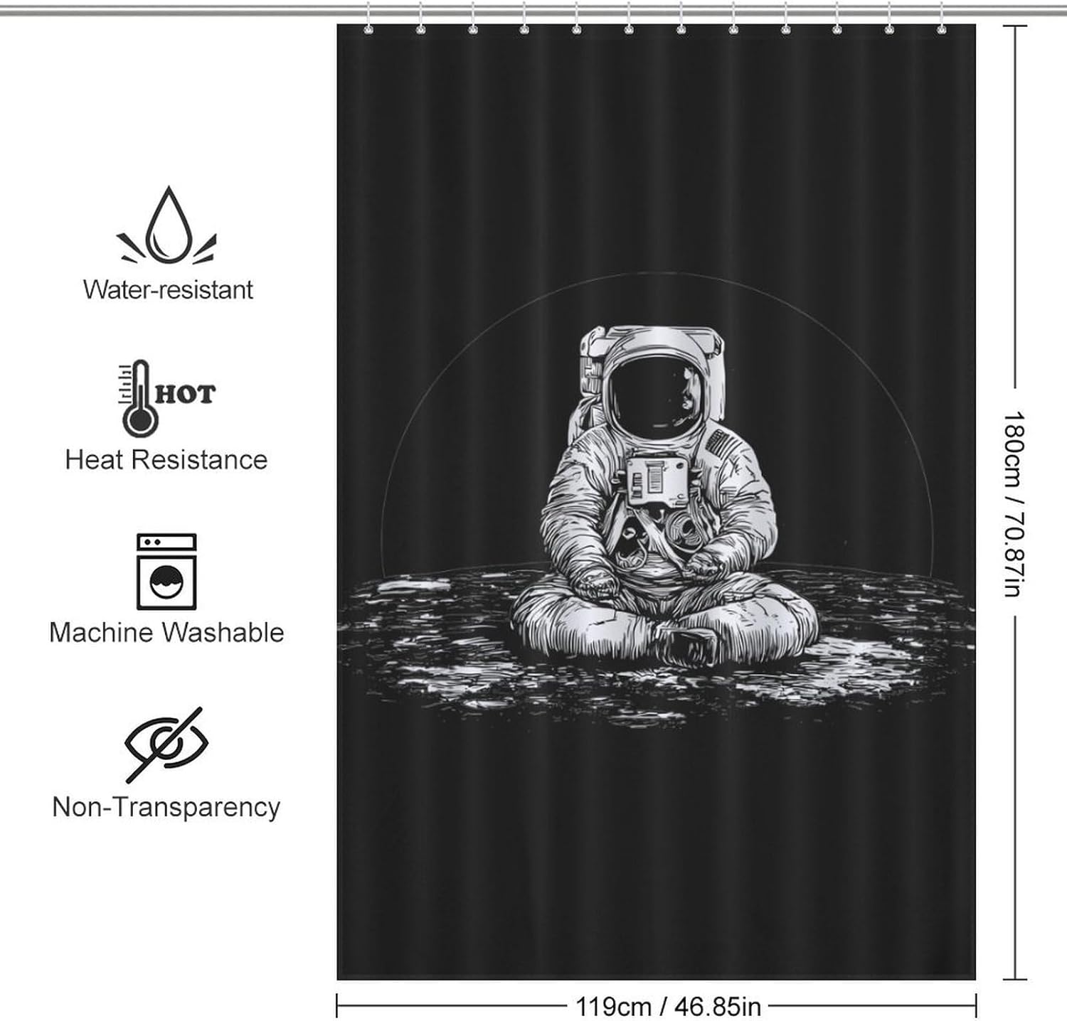 Astronaut Shower Curtain 46.85x70.87Inch（119x180cm） Polyester Bath Curtain Shower Curtains Printed Decorative