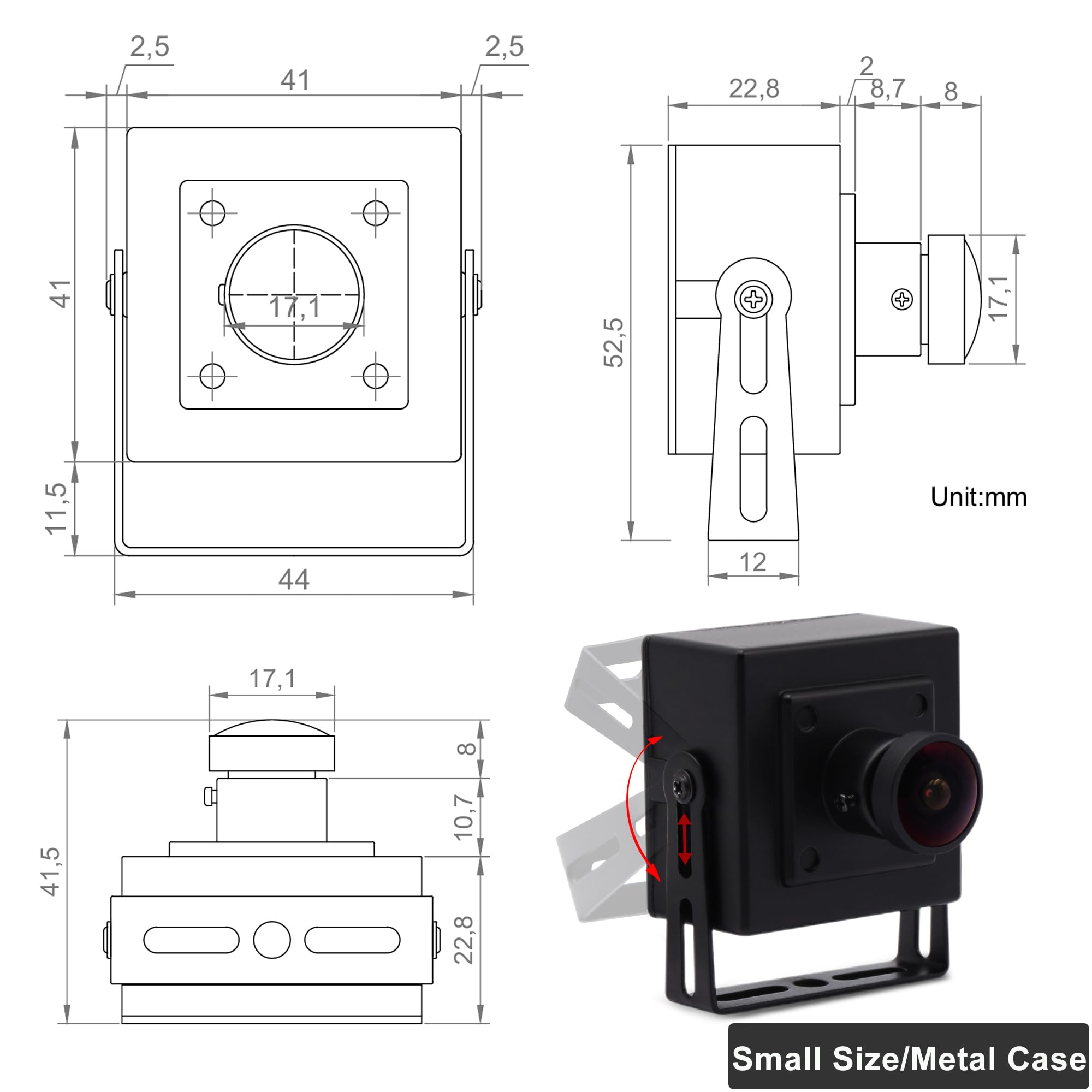 SVPRO Telecamera USB da 5 MP 30 FPS IMX335 Sensore Fisheye Webcam – per stampante 3D, incisore laser, macchina vision, telecamera industriale, sorveglianza di sicurezza (M12, USB Plug & Play, Windows
