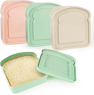 Sandwich Containers, 3Pcs Sandwich Box, Reusable Sliced Toast box, Bread Holder Container for Lunch, Sandwich Keeper for Adults, Microwave & Dishwasher Safe (Pink, Apricot, Green)