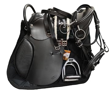 Leather English Riding Horse Saddle Starter Kit for Horse Riding Gift Set English Jumping Handle Saddle, Pony