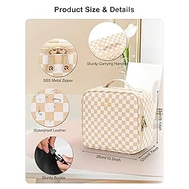 Relavel Travel Makeup Bag With LED Mirror, Cosmetic Train Case with Light up Mirror, Portable Makeup Artist Organizer Bag with Adjustable Dividers, Makeup Brush Holder Storage, Plaid