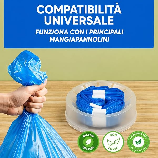 Ricariche Universali Mangia Pannolini, Sacchetti Antiodore Multistrato, Resistenti e Capienti, Confezione da 10 Pezzi - 4