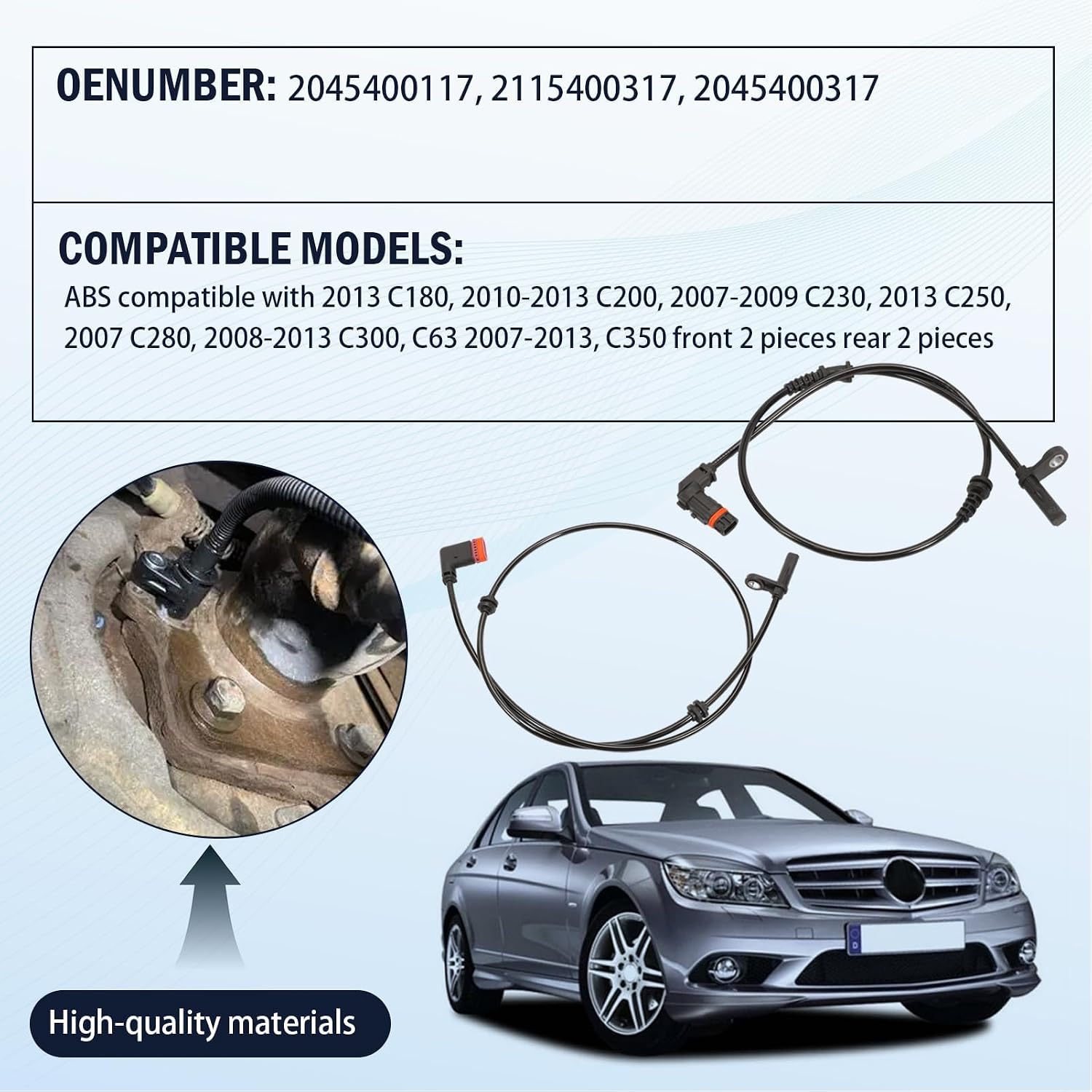 4PC ABS Wheel Speed Sensor Fit for 2008-2013 C180 C200 C230 C250 C280 C300 C350 C63 AMG,Replaces #A2045400117 2045400117 2115400317 2045400317 (Front+Rear,Left+Right)