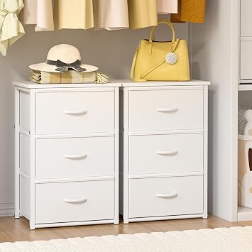 DAOUTIME 2-Pack Stackable Storage Drawers 6 Drawers Total, White Closet Organizer with Wooden Top & Metal Frame, Freestanding or Stackable Dresser for Bedroom, Living Room, Under Bed