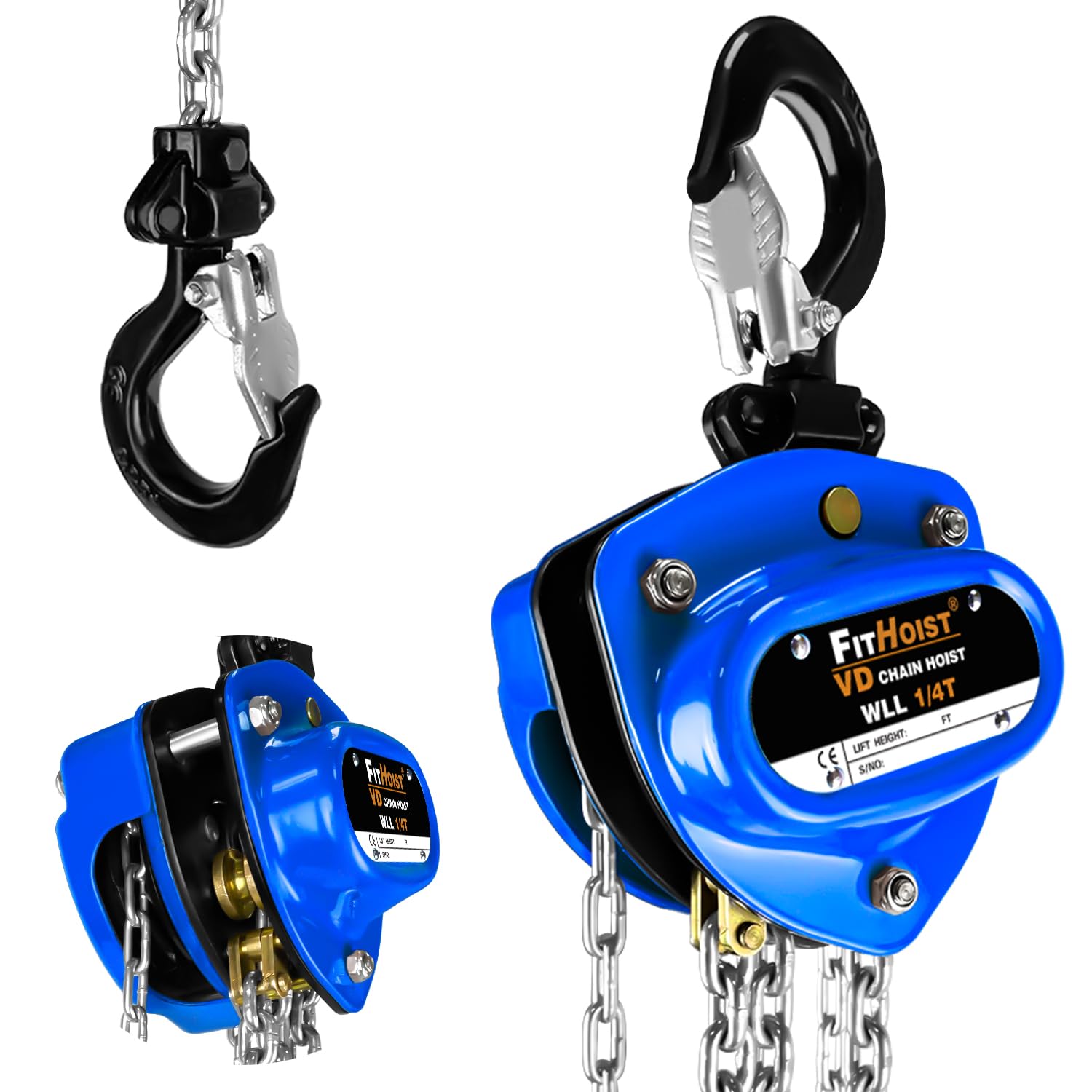 FITHOIST 1/4 Ton 550lbs Mini Chain Hoist - 10FT Hand Chain Block with Heavy Duty Hooks for Garage Warehouse Lifting