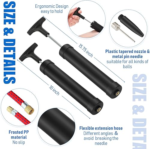 Miniatura 2 de Zhehao Kit de bomba de bola portátil de 10 pulgadas con boquilla de aguja y manguera de extensión para fútbol, fútbol, baloncesto, voleibol, globo,