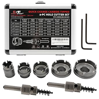 S&F STEAD & FAST Heavy Duty Carbide Hole Cutter, 7PCS, Quick Change Hole Saw Kit, 7/8-2, Carbide Hole Saw Kit for Metal, Stainless Steel