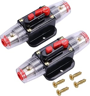 60 Amps Audio Inline Circuit Breaker Reset Fuse, 12V-24V DC Manual Reset Inline Fuse Holder for Car Marine Trolling Motors Audio, Stereo Switch and Solar Inverter System Protection 60A 2 Pcs