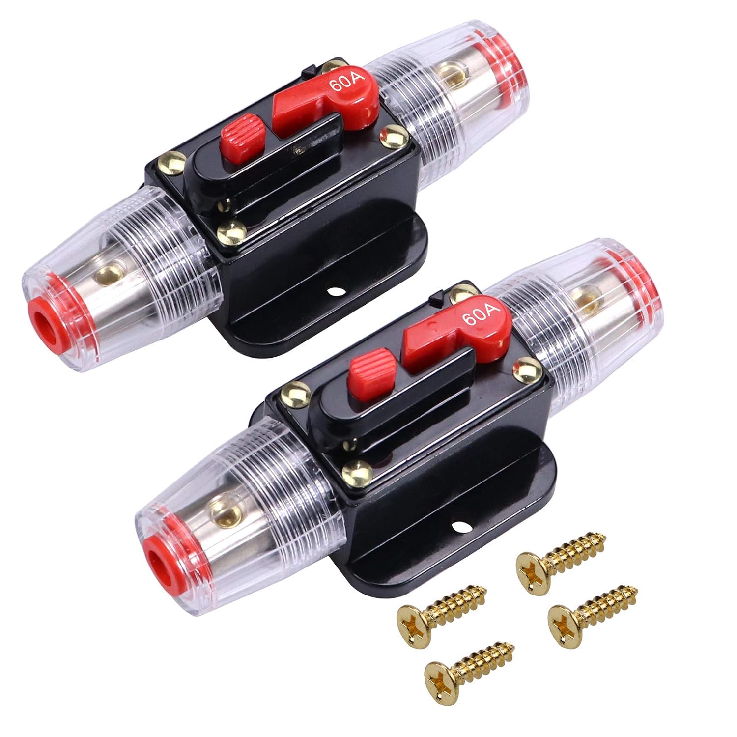 30 Amps Audio Inline Circuit Breaker Reset Fuse, 12V-24V DC Manual Reset Inline Fuse Holder for Car Marine Trolling Motors Audio, Stereo Switch and Solar Inverter System Protection 30A 2 Pcs