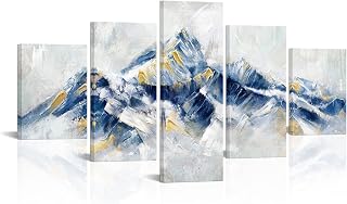 Saypeacher Large Abstract Mountain Canvas Wall Art Blue and Gold Mountain Painting Pictures Prints Navy Blue and Gold Artwork