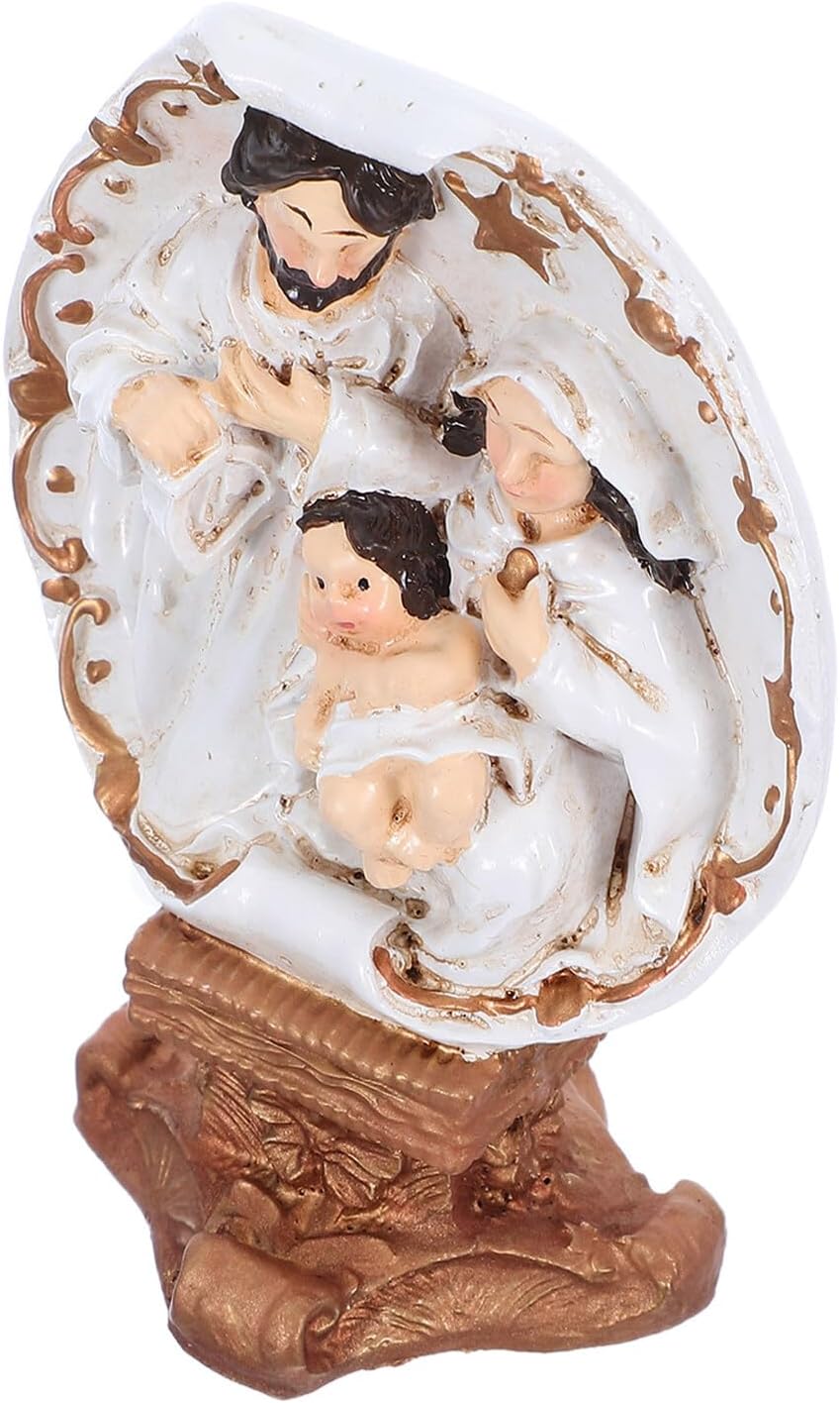Uonlytech Jesus Birth Statue Resin Figurine Christmas Nativity Scene Decoration Religious Baptism Sculpture Christian Tabletop Ornament for Home Holiday Display