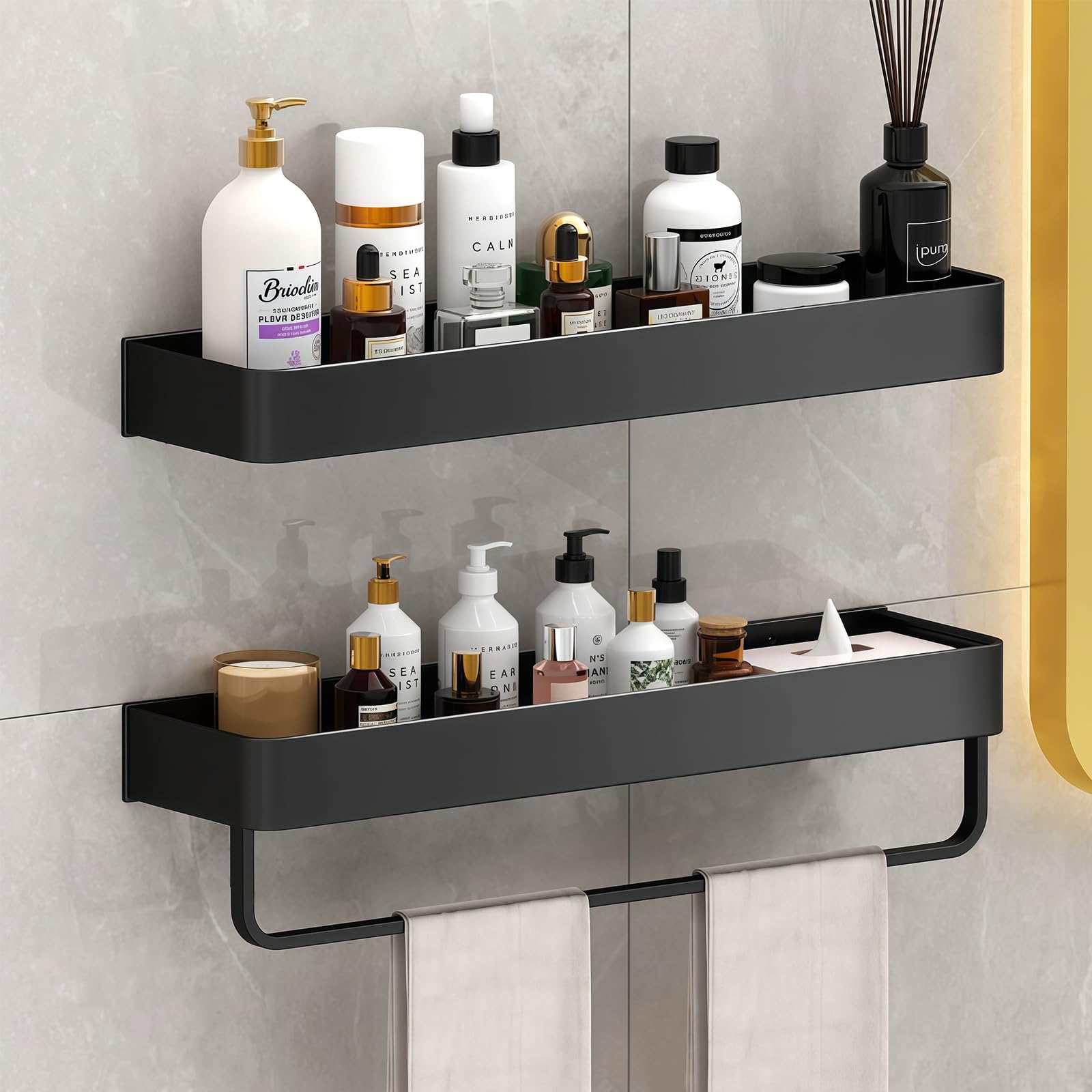 Lumclaw 2 Pieces Bathroom Shower Floating Shelves Wall Mounted Shower Caddy Basket Shelf Storage Organizer Shelves for Bathroom