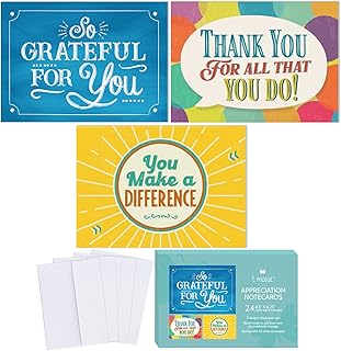 24 Appreciation Cards with Envelopes - Team Gifts, Teacher Gifts Bulk, Volunteer and Employee Appreciation Cards, Gratitude and Encouragement Cards for Nurse Appreciation Week and Staff Appreciation Day - Boxed Set of Thank You Cards Bulk to Say You Make a Difference and Thankful For You