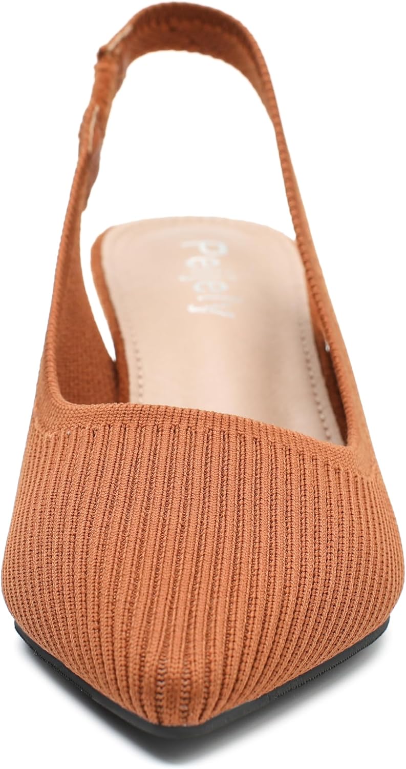 Women's Knit Slingback Pumps, Pointed Toe with 2.36 Inch Kitten Heel - Image 6