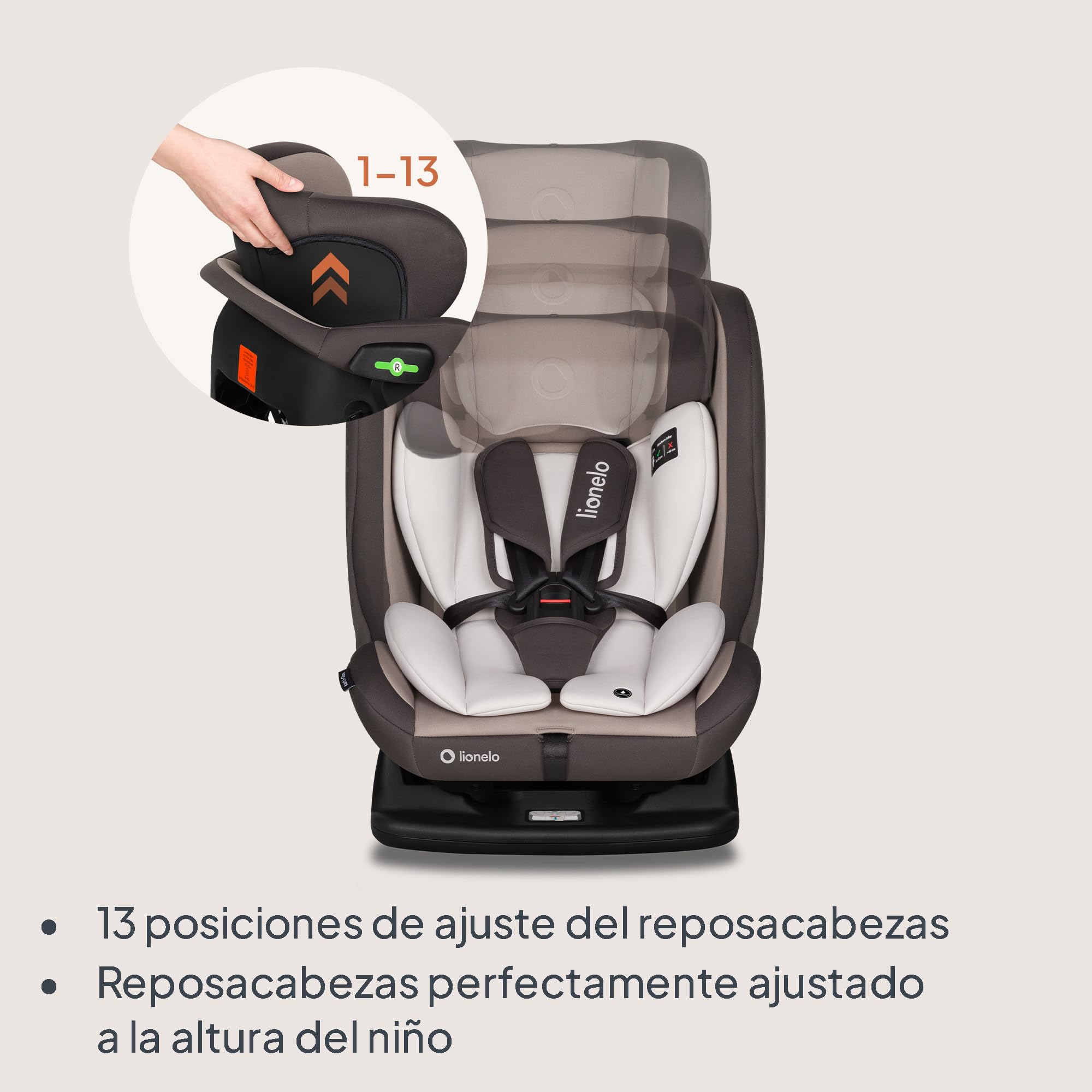 LIONELO AART I-SIZE Silla Coche Bebé 40-150 cm, Montaje con Cinturones de Seguridad, Reposacabezas e Inclinación Ajustables, Almohadilla lumbar y Reductor, Norma R129 i-Size