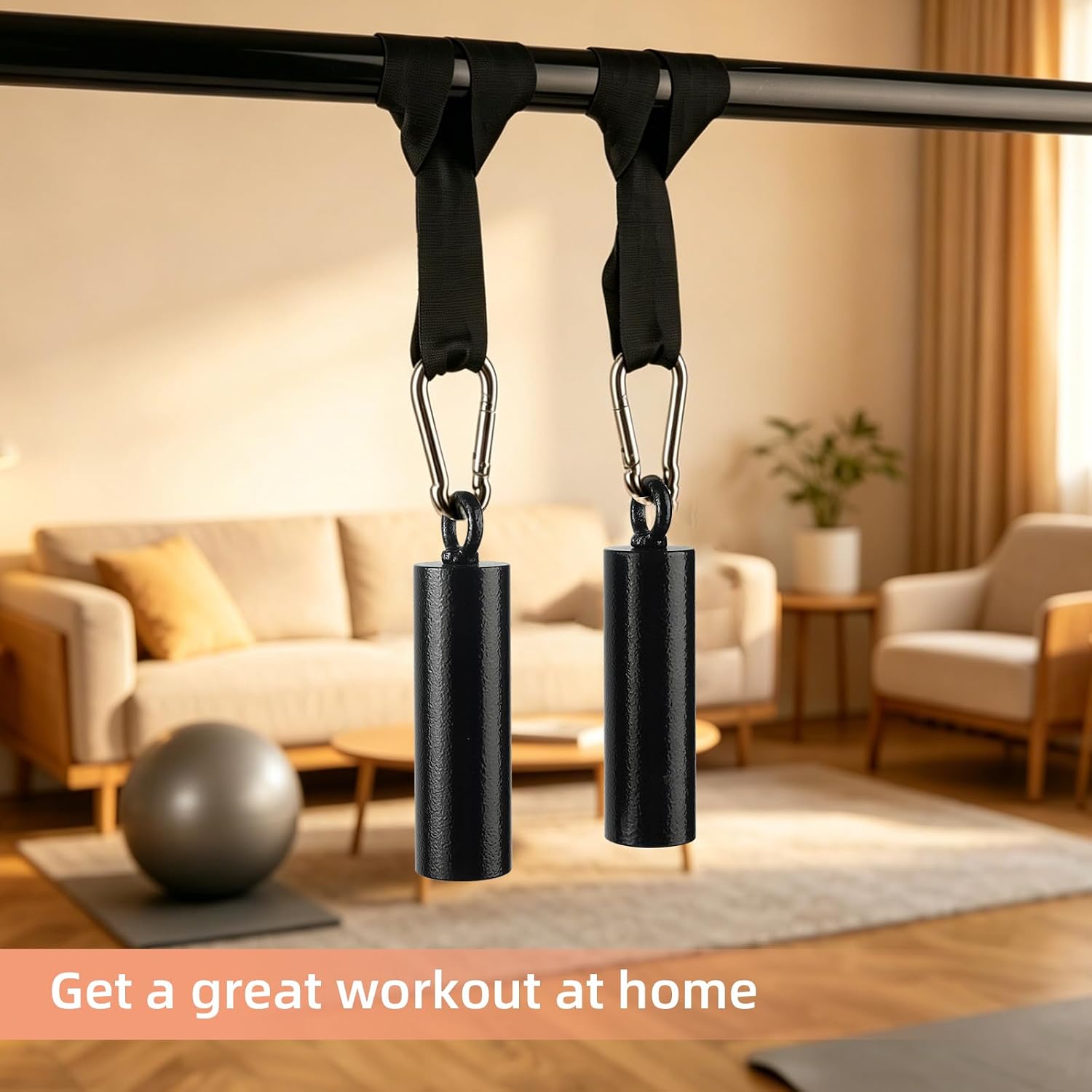Non-Slip Iron Pull Up Grips and Cannonball Handles,3-Length Straps & Carabiners, Grip Strength Trainer for Pull-Up Bar, Dead Hangs, Forearm & Hand Training, Home Gym Gear