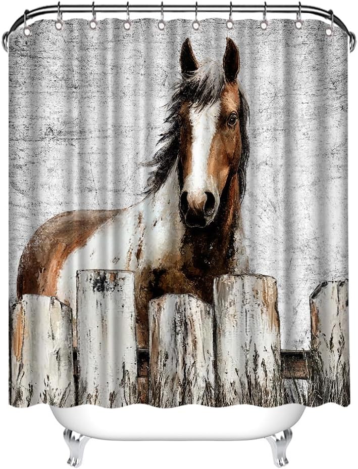 Horse Shower Curtain Rustic Style Farm Themed Bathroom Decor