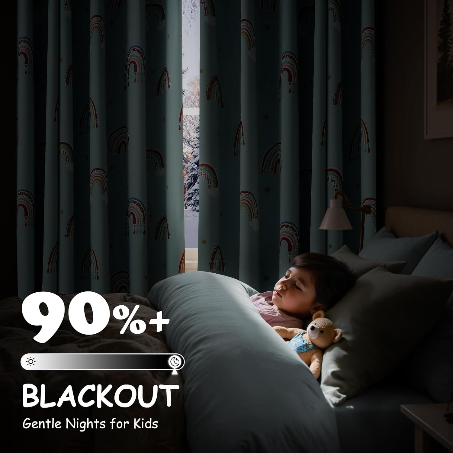 jinchan Nursery Blackout Curtains for Kids Room Rainbow Blue Curtains Cute Girls Bedroom Dorm Playroom Window Treatment Grommet Thermal Insulated Room Darkening 2 Panels 84 Inch Length