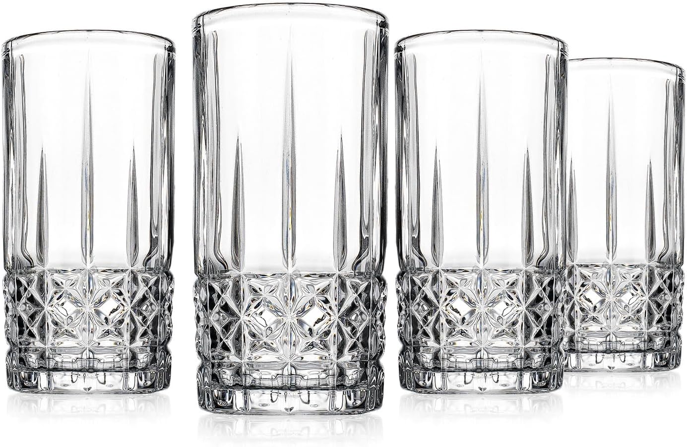 Godinger Highball Glasses, Drinking Glass, Tall Glass, Glass Cup, Cocktail Glass - Set of 4 | 11oz | Glassware for Cocktails, Whiskey, and More, Bristol Collection