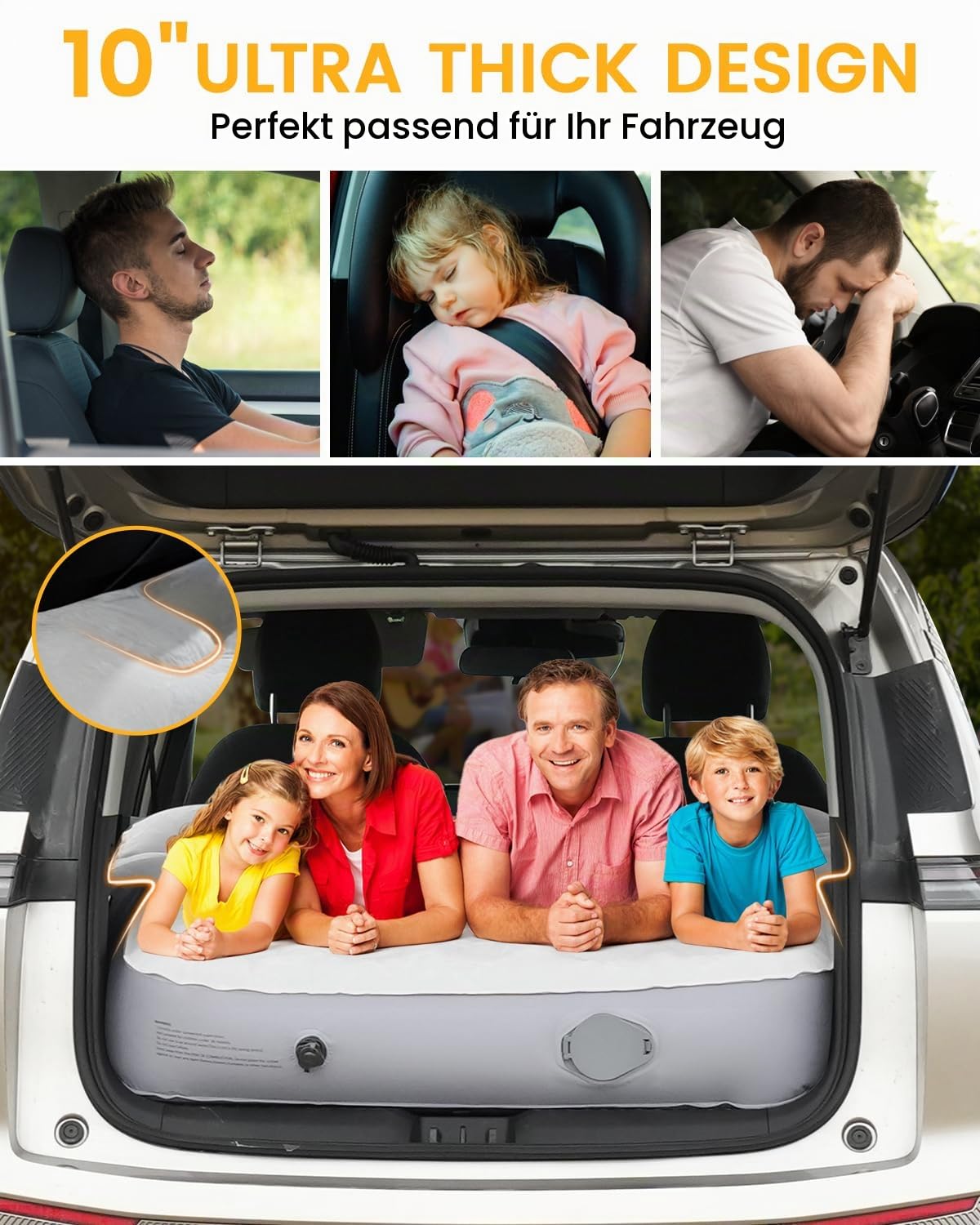 Aufblasbare Matratze Auto Luftmatratze SUV Matratze für Auto Kofferraum PVC Beflockung Tragbar Universal mit Kissen & eingebauter Pumpe für Reisen Station Wagon Camping