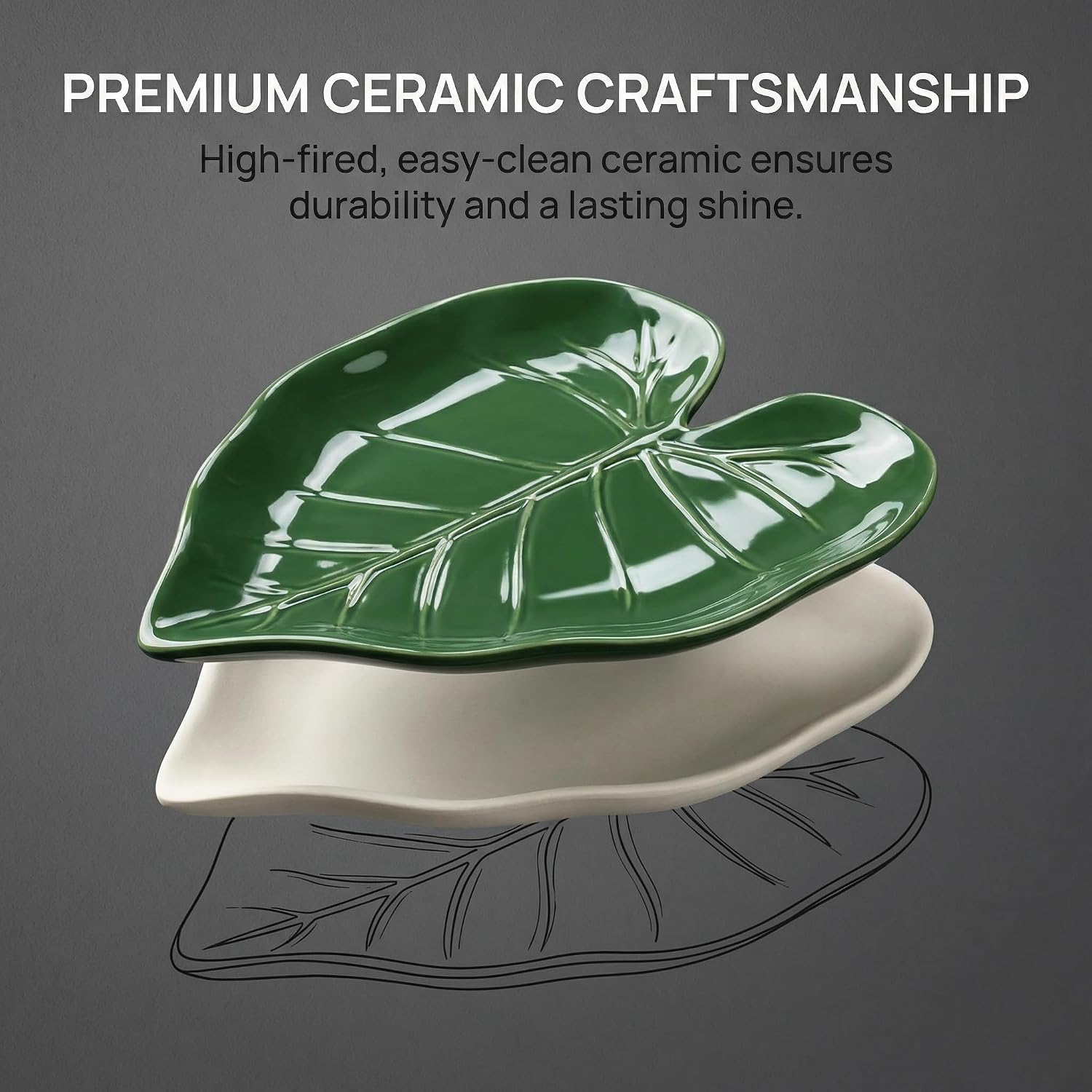 Cute Green Leaf Shaped Ceramic Spoon Rest for Stove Top