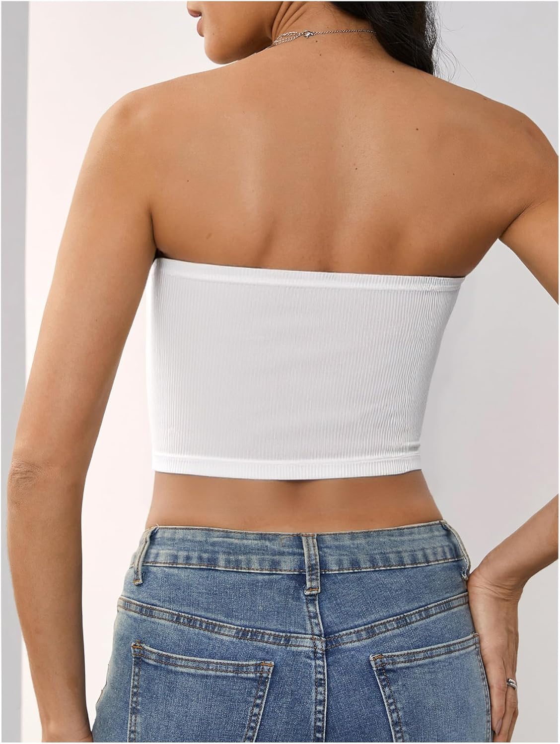 Women's Ruffle Trim Strapless Crop Tube Top Y2k Party Club Bandeau Tops - Image 2