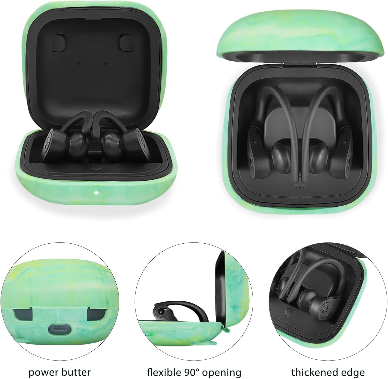 Compatible with Powerbeats Pro, Soft Silicone Case with Gold Heart Pattern for Powerbeats Pro Case with Cute Butterfly Keychain for Girls Women (Camouflage Green) - Image 2