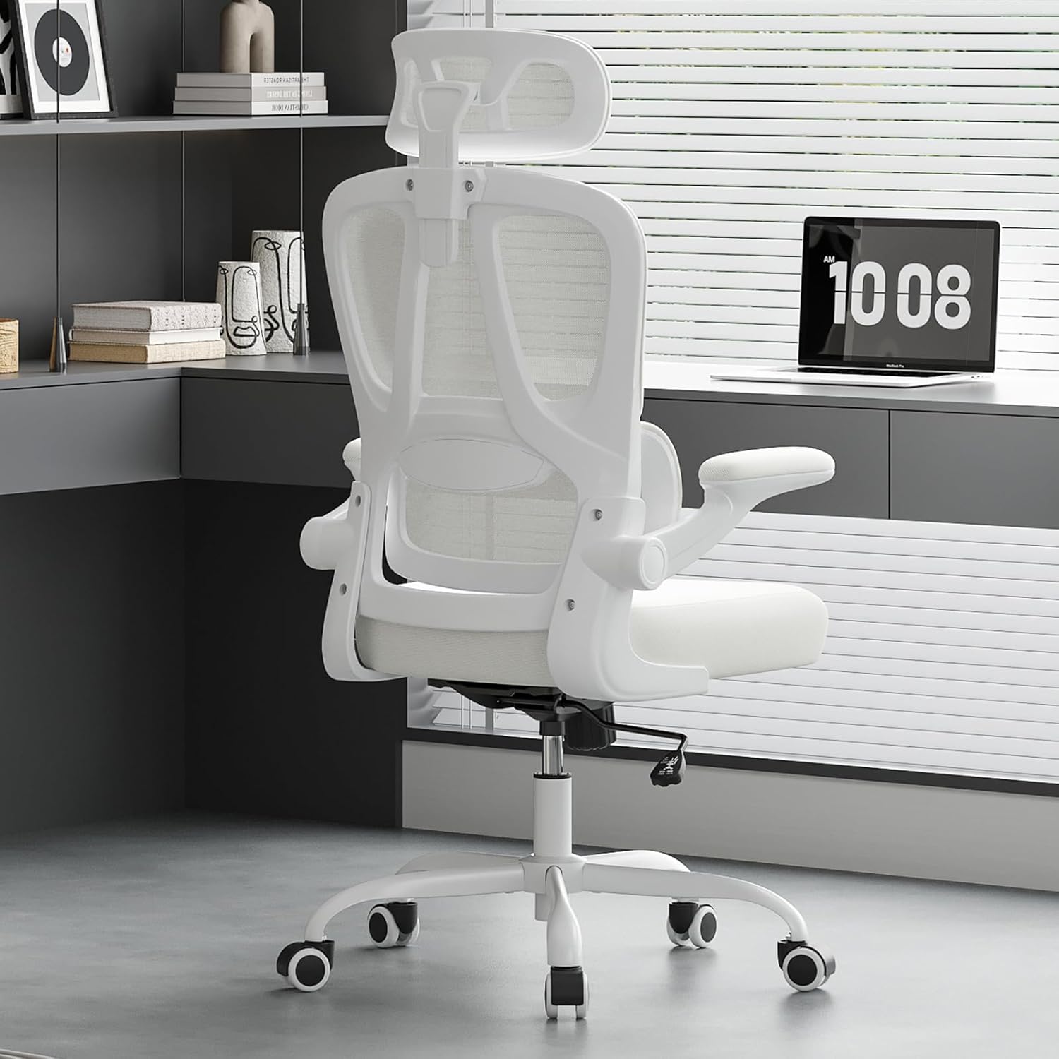 Farini Ergonomic Office Chair, Desk Chair with Headrest and Lumbar Support, High Back Swivel Home Office Chair with Headrest for Home Office Bedroom, Gifts, White & White